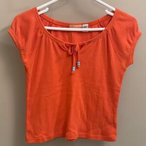 Vintage Carters Watch The Wear Youth Medium Orange Cap Sleeve Tie Shirt Crop 90s